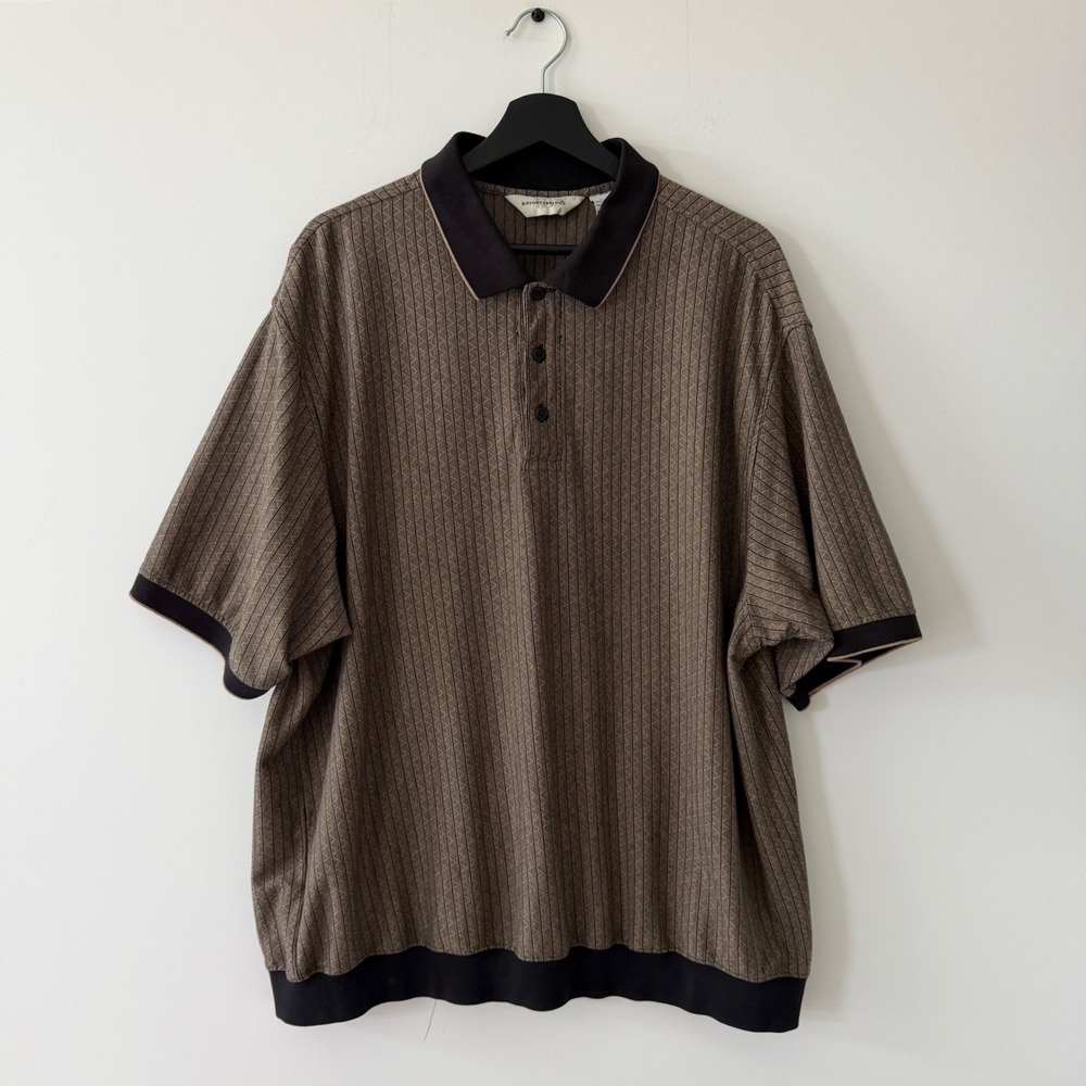 Knightsbridge Mens 2X Brown Geometric Knit Short Sleeve Polo Shirt Banded Hem
